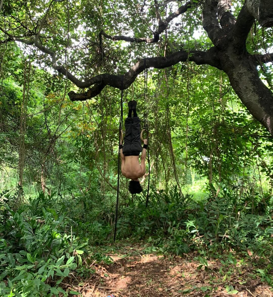 Gymnastic rings training in the forest