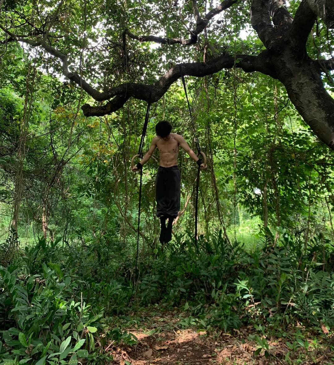 Gymnastic rings workout in nature
