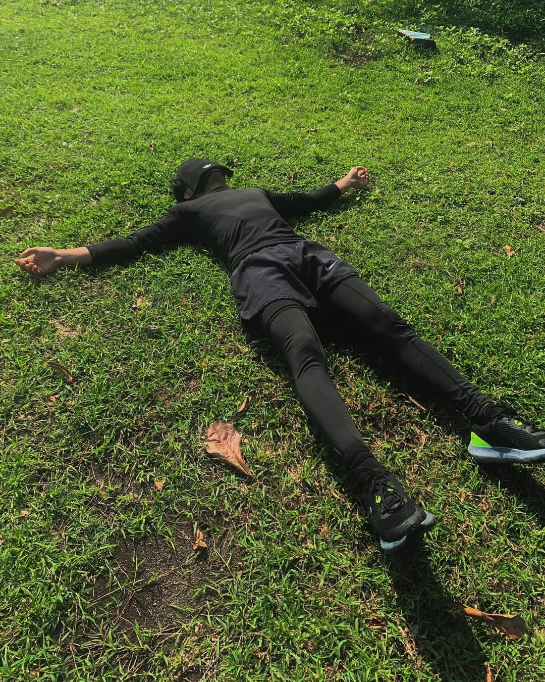 Resting on grass after a run