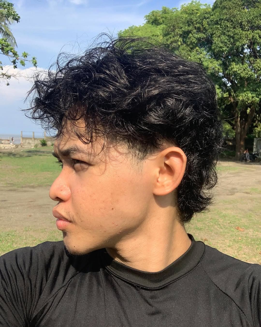 Running side view with mullet haircut